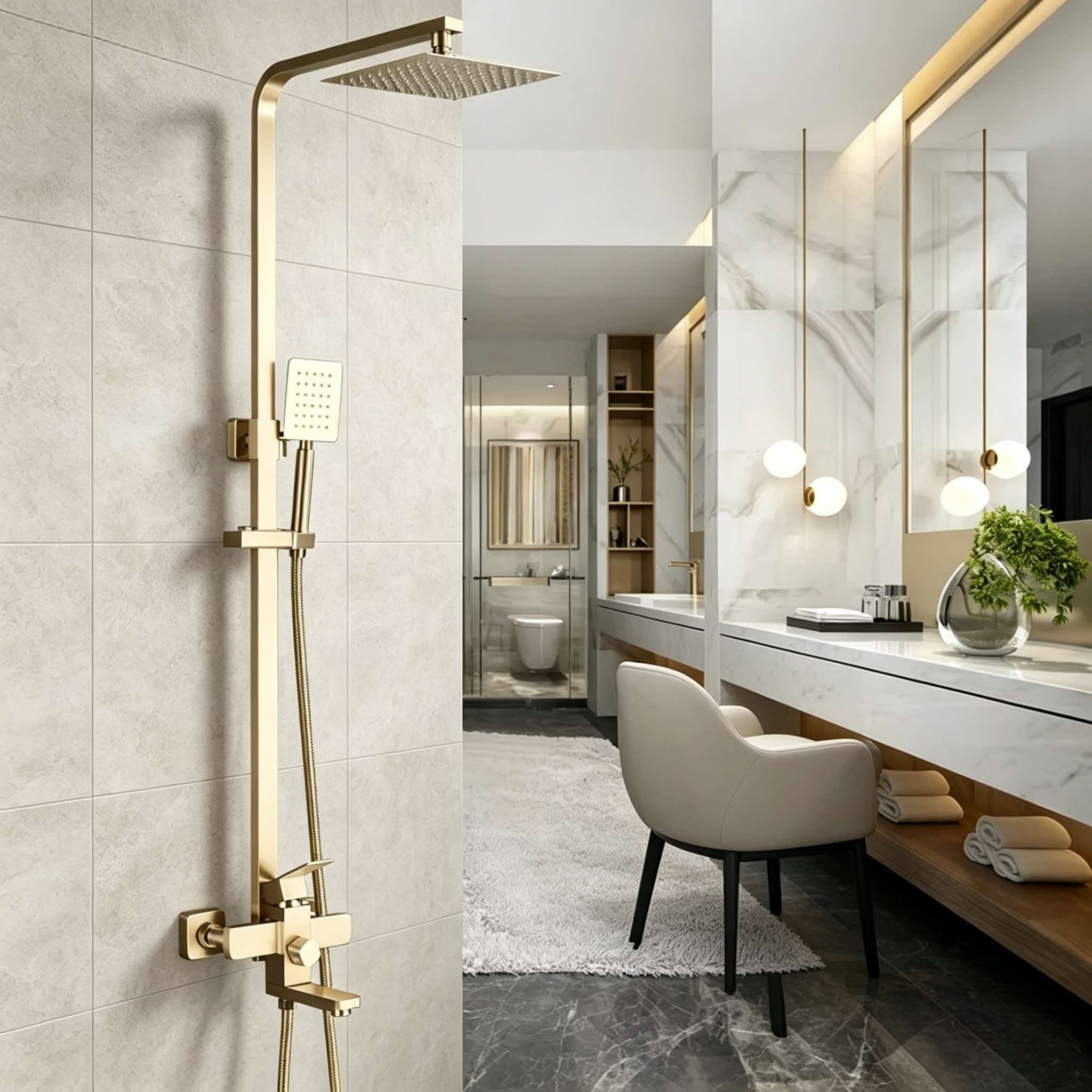 Home Bathroom Faucets - Juego de ducha dorado de acero