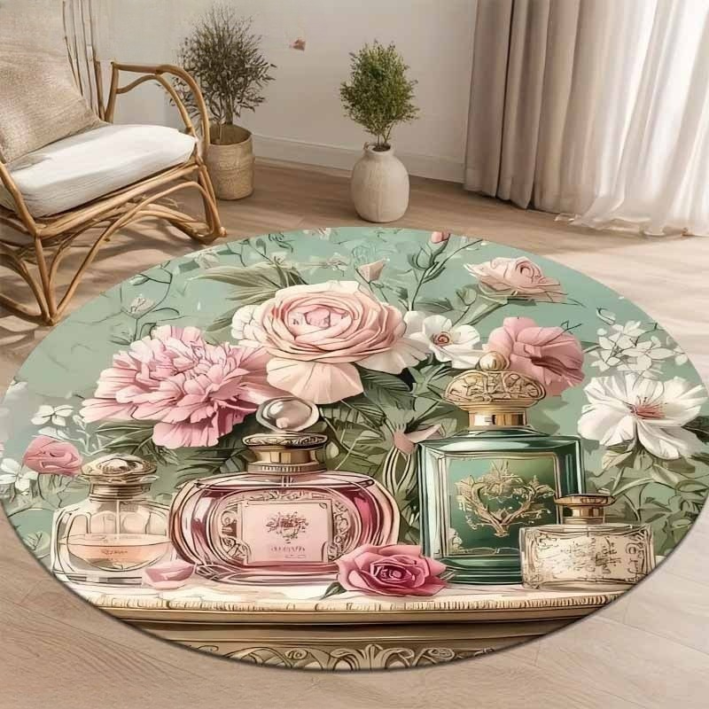 Home Living Bathroom Vanity - Alfombra Circular Elegante con Estampado de