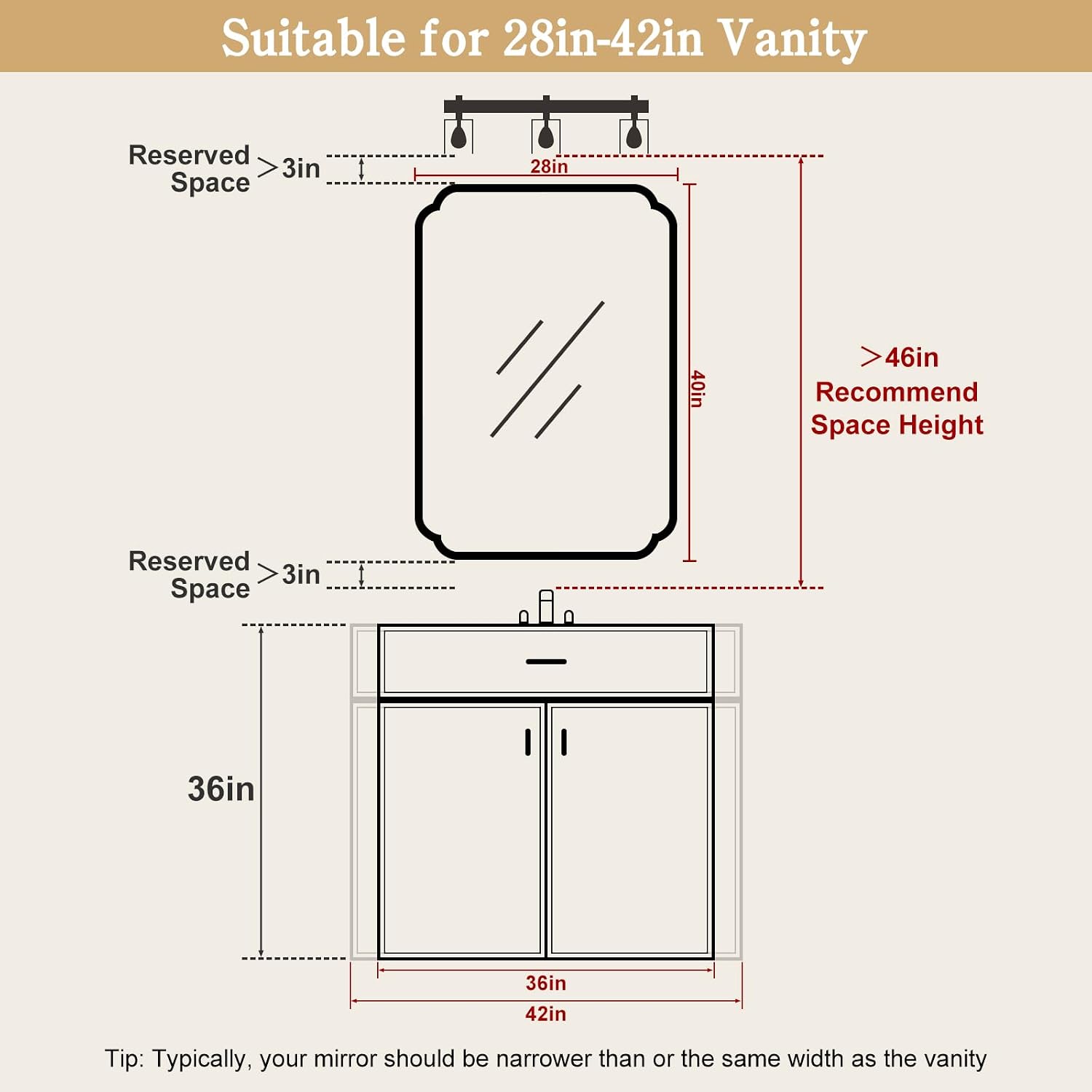 Espejo de baño de madera de 28 - Home Living Bathroom Vanity reseña y precio